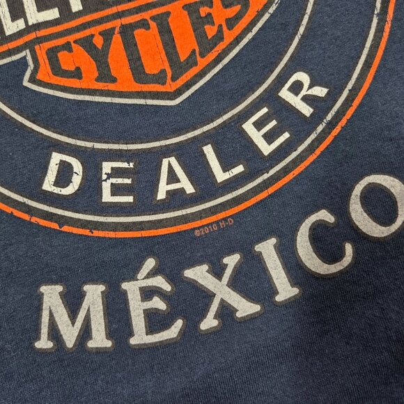 Harley Davidson Shirt Mens XL Navy Blue Distressed Logo Cancun Mexico Stratman - Picture 5 of 8